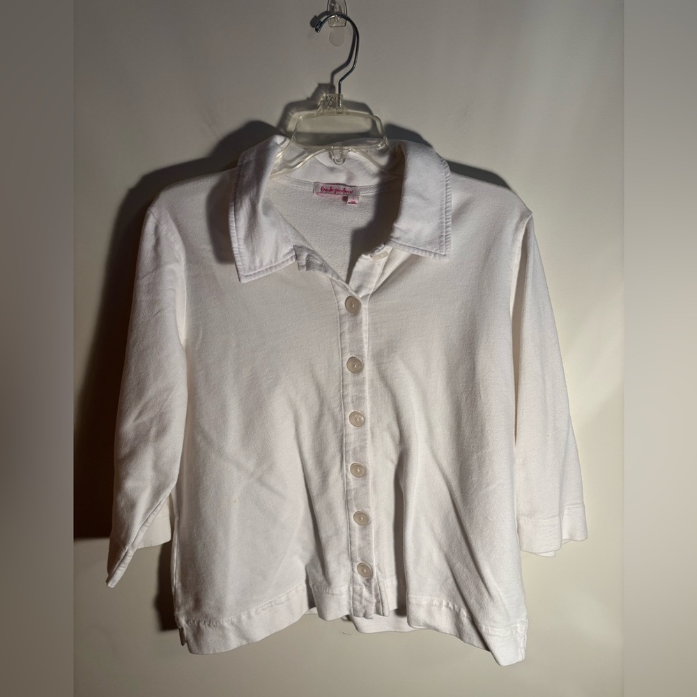 Fresh Produce Womens White Button-Up Cotton knit top